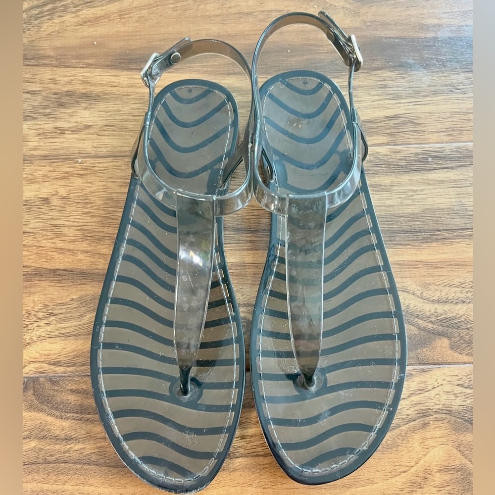 Slingback Thong Black Jelly Sandals